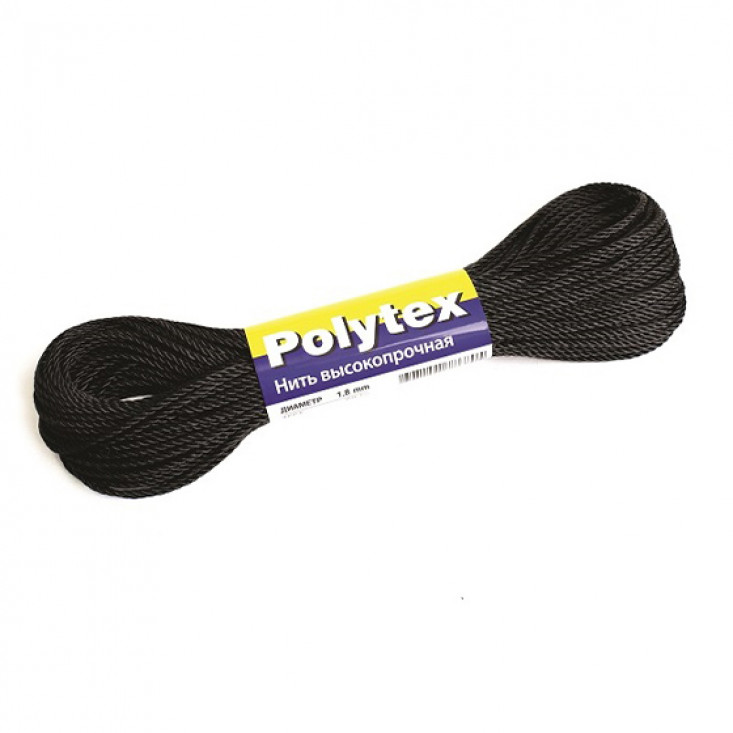Нитки полиэфирные Polytex, моток, чёрные (30 м, 210 den/24 (1,2 мм), 40 кгс)